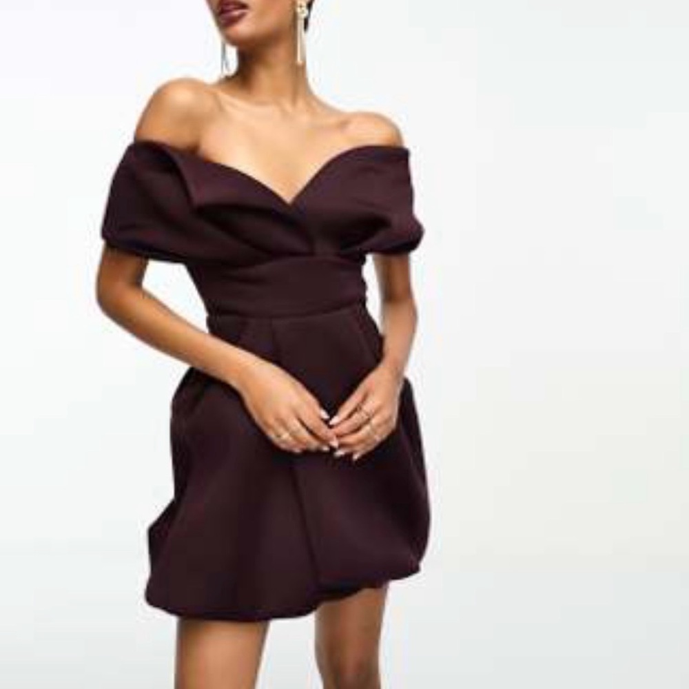 ASOS Off The Shoulder Wine Mini Cocktail Dress